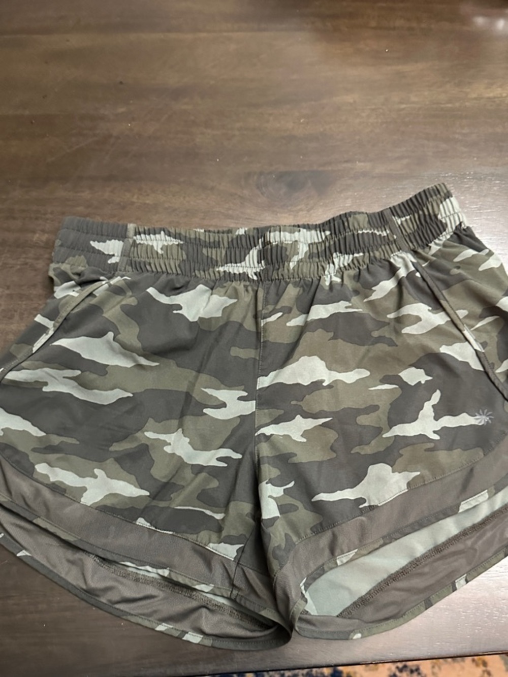 Athleta Women's Camo Running Shorts in Olive and Khaki
